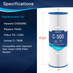 Grefilt C500 Pool Filter Cartridges, Compatible with Hayward C500, CX500-RE, Pleatco PA50-EC, Unicel C-7656, Filbur FC-1240, 50 sq.ft
