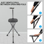 Yayayo Hold 440 lbs Folding Canes with Seat Walking Stick Height Adjustment Cane Seat Capacity Frosted Handle with Magnetic Therapy Stone Crutches Stool (Square LED)