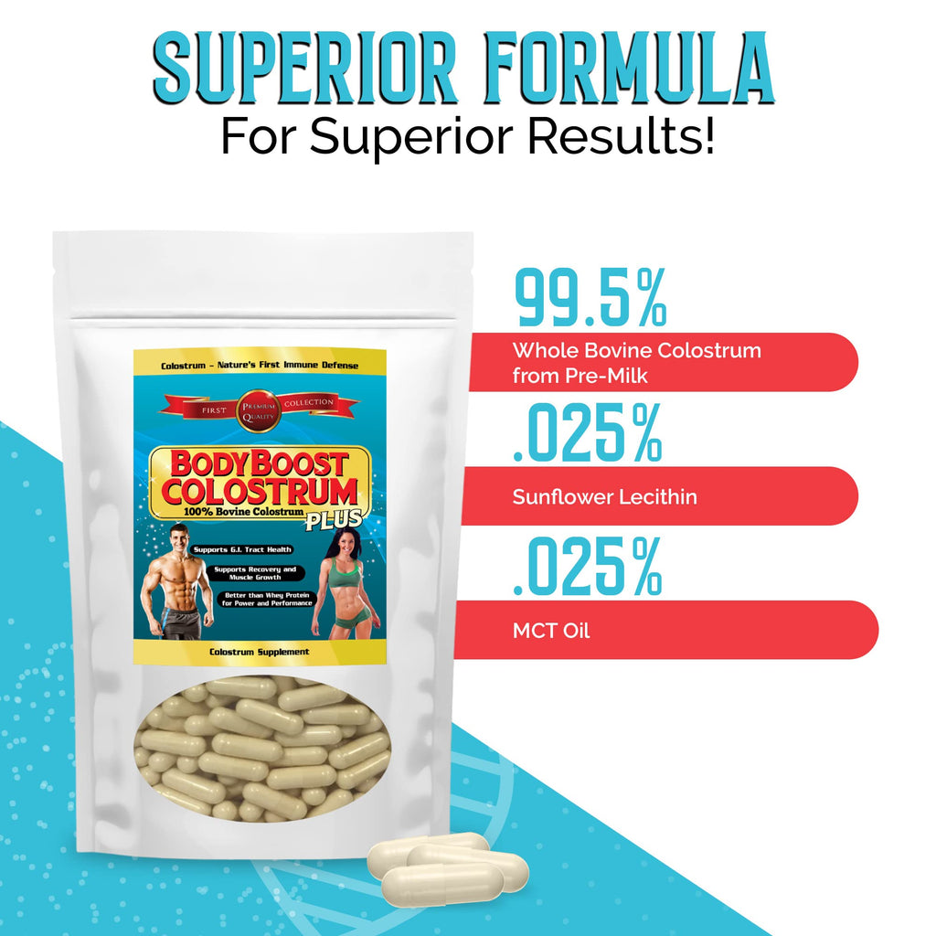BodyBoost Colostrum Capsules (240) - Immune Booster Supplement with Immunoglobulin & Lactoferrin, Grass-fed Bovine Colostrum Capsule, 100% Bovine Colostrum, Super Food for Gut Health,Diverse Intake
