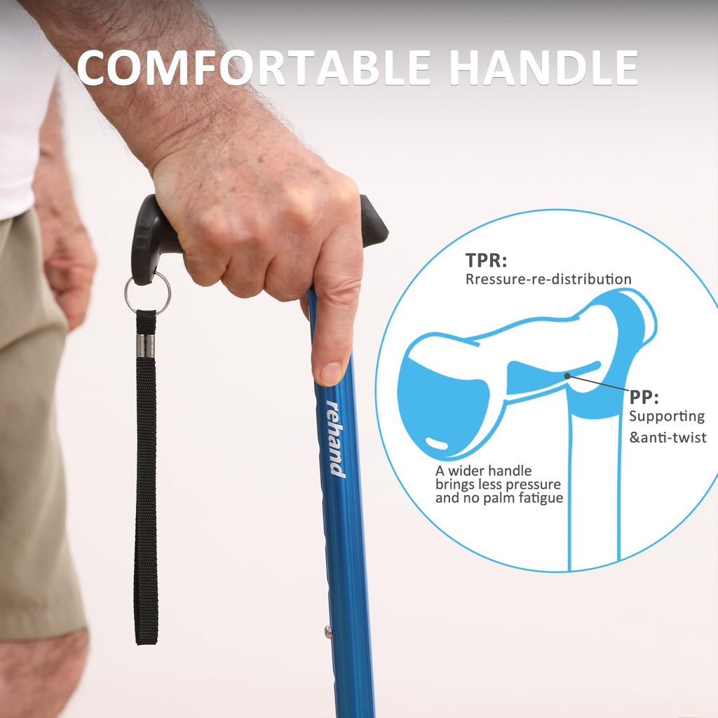 REHAND Walking Cane for Men & Women - Foldable, Adjustable, Lightweight, Self Standing Pivot Walking Cane, Soft Handle Grip, with Travel Bag, Walking Sticks for Seniors & Adults (Pink)