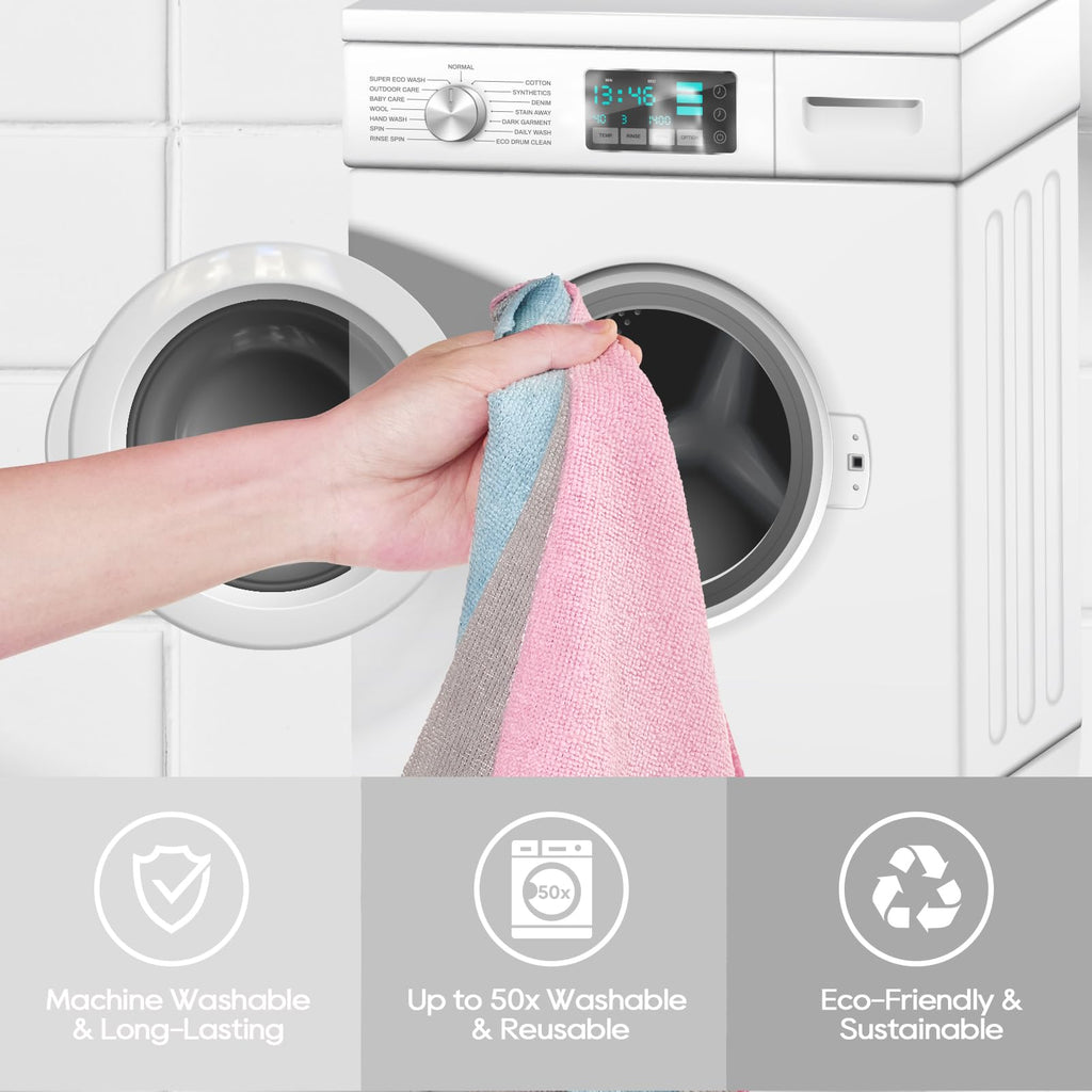 Honova Microfiber Cleaning Cloth Roll-90 Pack, Tear Away Towels，Paper Towel Alternative, 12" x 12"，Reusable, Washable, Scratch Free, Highly Absorbent Dish Rags for Car, Home, Garage or Shop(Pink&Grey)
