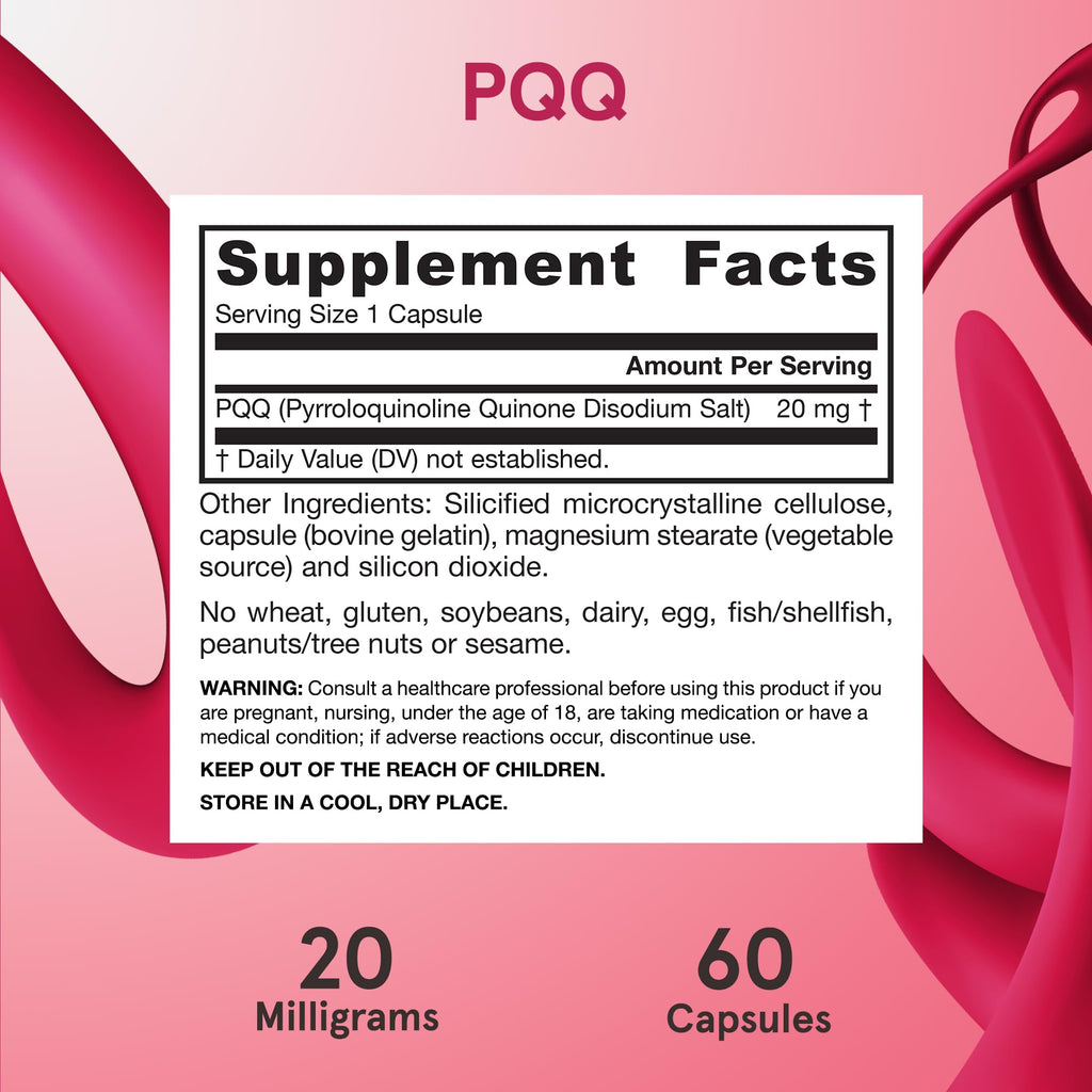Jarrow Formulas® PQQ 20 mg, Dietary Supplement, Heart, Brain, and Metabolism Support, 60 Veggie Capsules, 60 Day Supply
