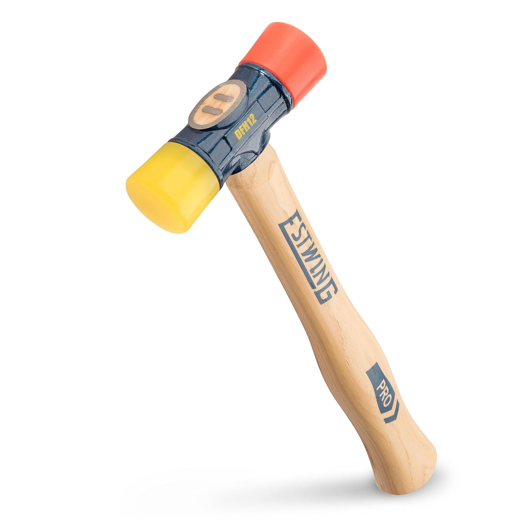 ESTWING Rubber Mallet - 12 oz Double-Face Hammer with Soft/Hard Tips & Hickory Wood Handle - DFH12