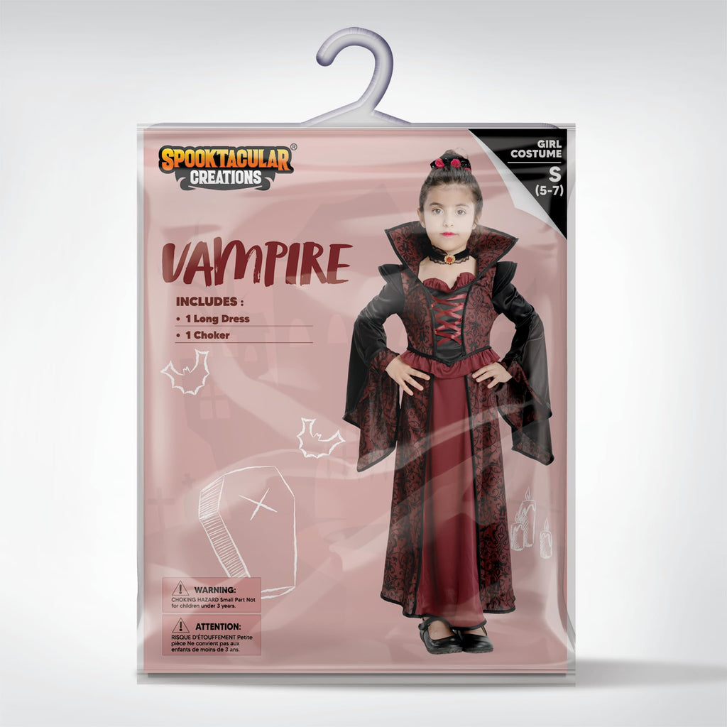 Spooktacular Creations Halloween Royal Vampire Costume Set for Girls Halloween Dress Up Party, Cosplay, Vampire-Themed Party
