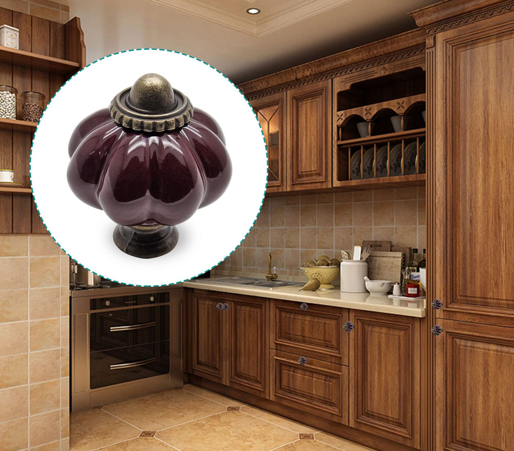 Seimneire 25pcs Dark Purple Vintage Ceramic Cabinet Knobs and Drawer Pulls with Mounting Screws