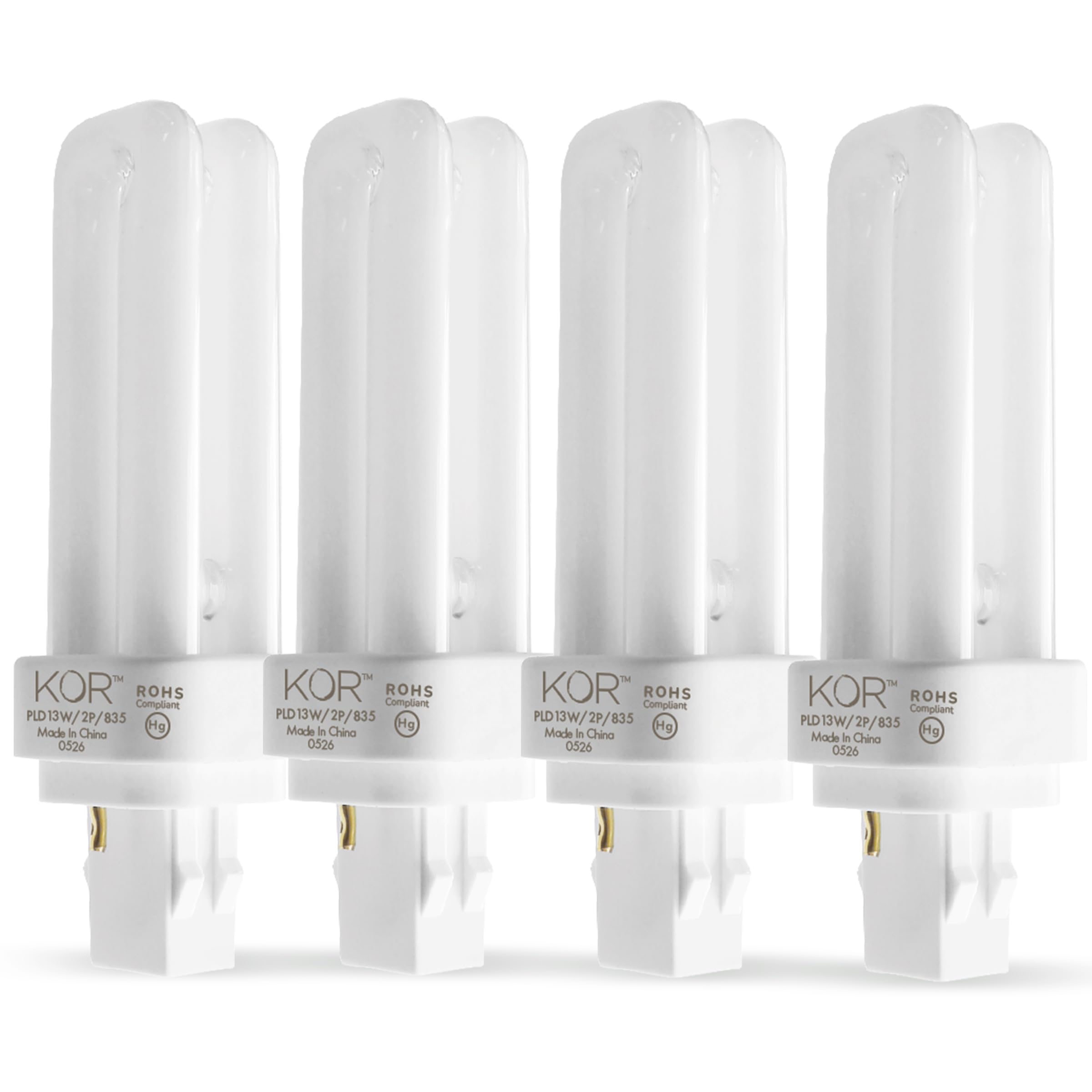 KOR - (4 Pack 13 Watt Double Tube - 2 Pin (GX23-2) Base - 3500K CFL-Plug-in Replacement for Sylvania 21117/20691 - CF13DD/827/ECO - GE 97588 - F13DBX23/835/ECO - Philips 383125 PL-C13W/35/USA/ALTO.