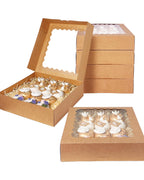 Bakepacker 20pcs Brown Pie Boxes 12x12x3 inches Easy Assemble Macaroon Cookie Boxes Bakery Boxes with Window for Bakery (Auto-pop Up)