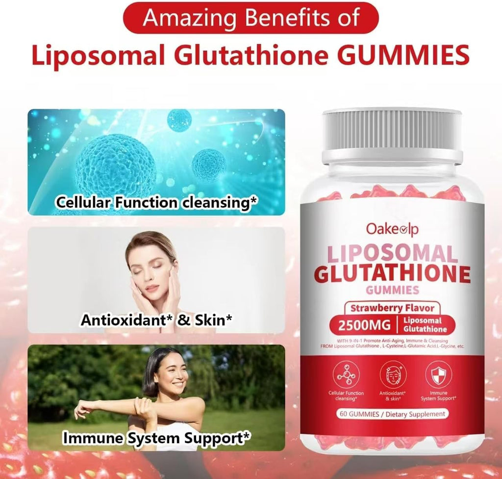 Oakevlp 30 Days Supply 2500MG Liposomal Glutathione Gummies,Enhance 98% Absorption-for Skin whitening & Support Liver Function, Antioxidant for Aging Alleviation
