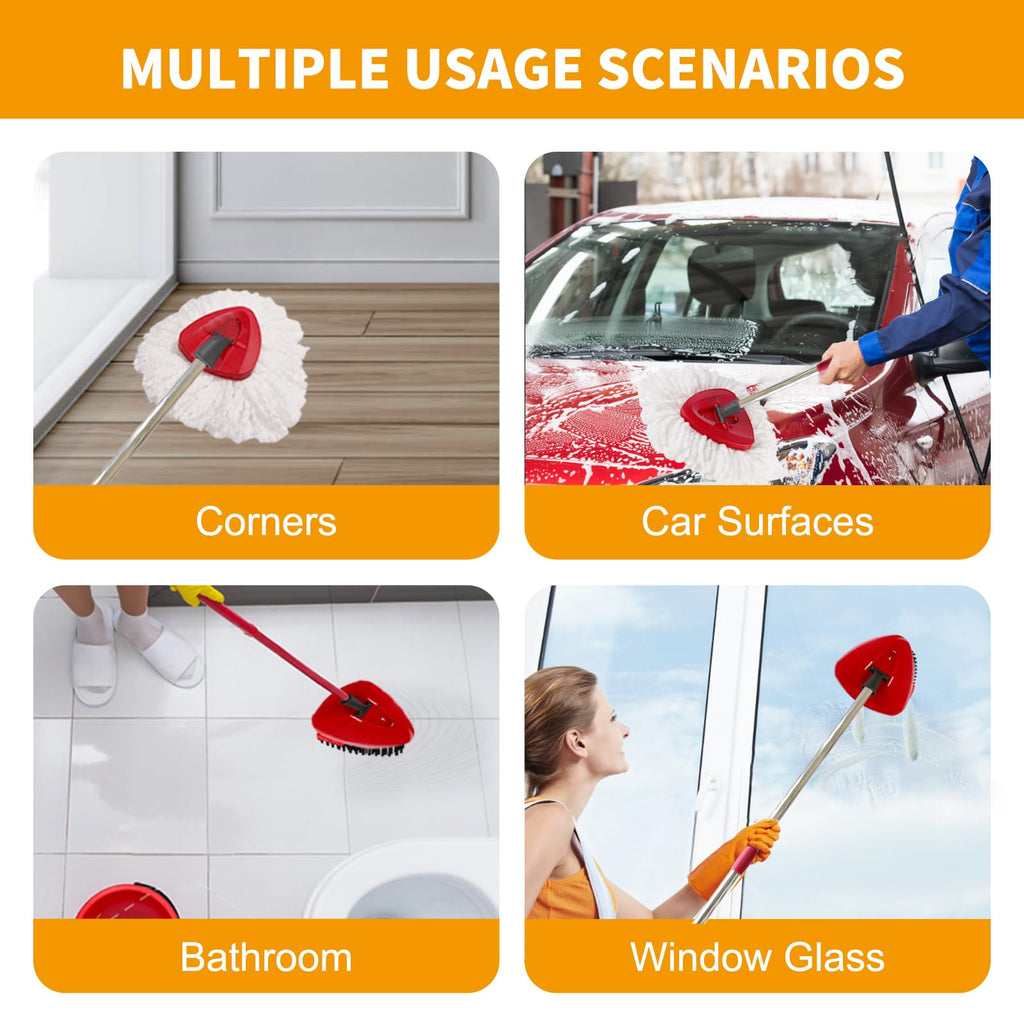 7-Pack Mop Heads Replacements for O Cedar EasyWring 1 Tank System, Includes 4 Microfiber Spin Mops, 2 Scrub Brushes, and 1 Base, Reusable Set Mop Replace Head for Cleaning Home, Bathroom, Kitchen