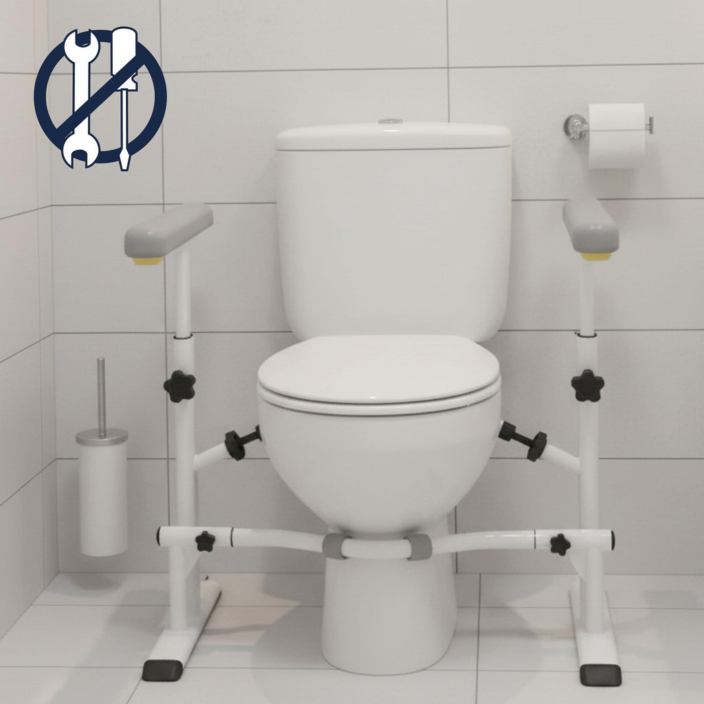 KMINA Toilet Safety Rails for Seniors, Heavy Duty Frame with Handles, Adjustable Height and Width, Handicap Grab Bars