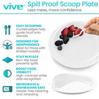 Vive Spill-Proof Scoop Plate, 9" (2 Pack) - Dish with Wall for Disabled, Handicapped, Elderly Adults with Special Needs from Parkinsons, Dementia, Stroke, Tremors with - Non Skid Padded Bottom