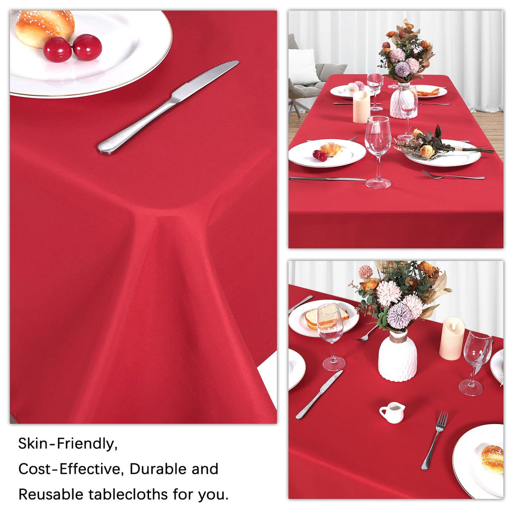 Heneger CozRhythm 8 Pack Red Tablecloth 60 x 126 Inch Rectangular Table Cloth for 8 Foot Rectangle Tables, Wrinkle Resistant Washable Polyester Fabric for Christmas Buffet Wedding Party
