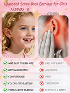 Hypoallergenic Screw Back Earrings for Women Girls Kids Surgical Steel Earrings for Sensitive Ears Cute Heart CZ Flower Butterfly Toddler Girl Earrings Screwback Studs Hoops, Star Age：overyears 4 old