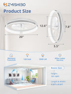 ZMISHIBO Low Profile Ceiling Fans with Lights and Remote, 20 Inch Flush Mount Ceiling Fan with Light, 3000K-6000K Dimmable Fandelier LED Fan Light, 6 Wind Speeds White Ceiling Fans for Bedroom