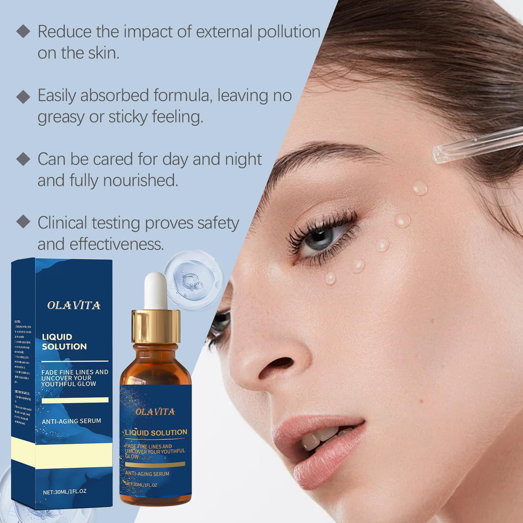 OLAVITA Liquid Solution Anti Aging Serum with Vitamin C, Supports Skin Elasticity & Collagen, Helps Improve the Look of Fine Lines and Wrinkles, 2Pcs