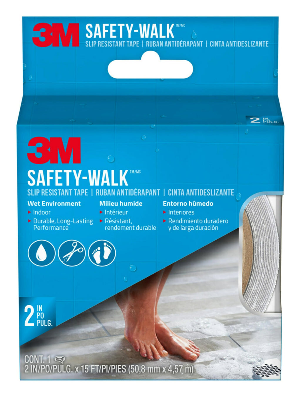 3M Safety-Walk 2 in x 15 ft Clear Anti-Slip Tape, Self-Adhesive, Long-Lasting Grip for Wet Areas, Clear, 2 Inch (Pack of 2)