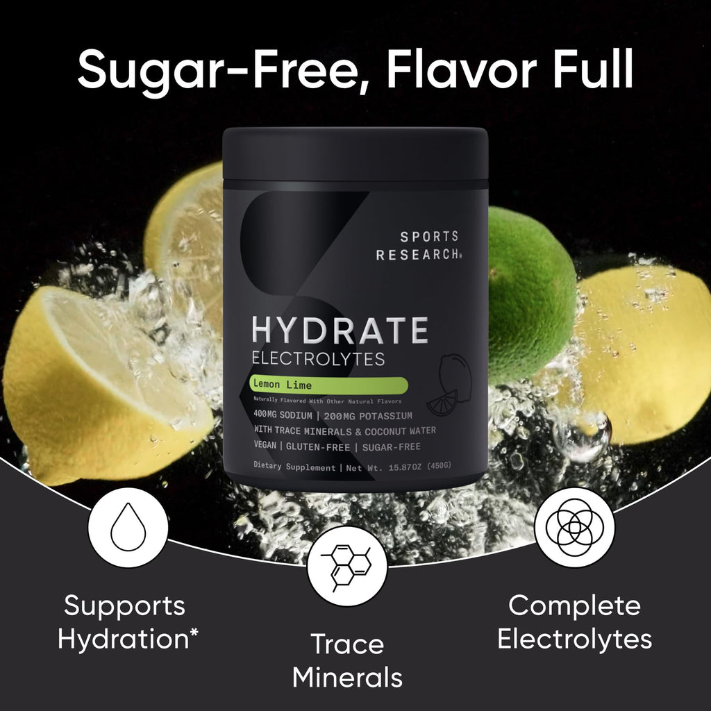 Sports Research Hydrate Jars - Sugar-Free & Naturally Flavored with Vitamins, Minerals, and Coconut Water - Supports Hydration - Lemon Lime