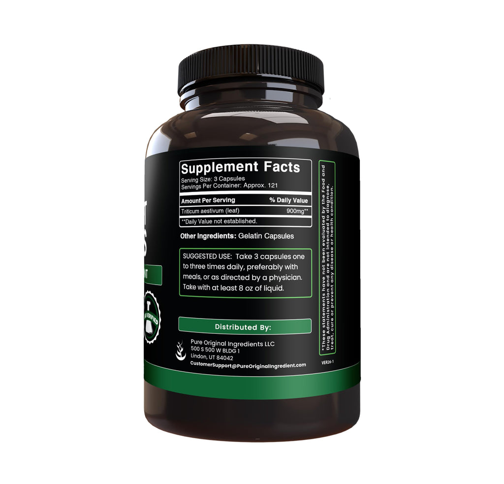Pure Original Ingredients Wheat Grass (365 Capsules) No Magnesium Or Rice Fillers, Always Pure, Lab Verified