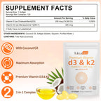 MXCZBSM 2 Bag Vitamin D3 K2 Supplement Softgel, Vitamin D3 K2 Softgel with 10000 IU Supports Immune, Heart, Teeth & Bone Health, Free of GMO, Gluten, Soy