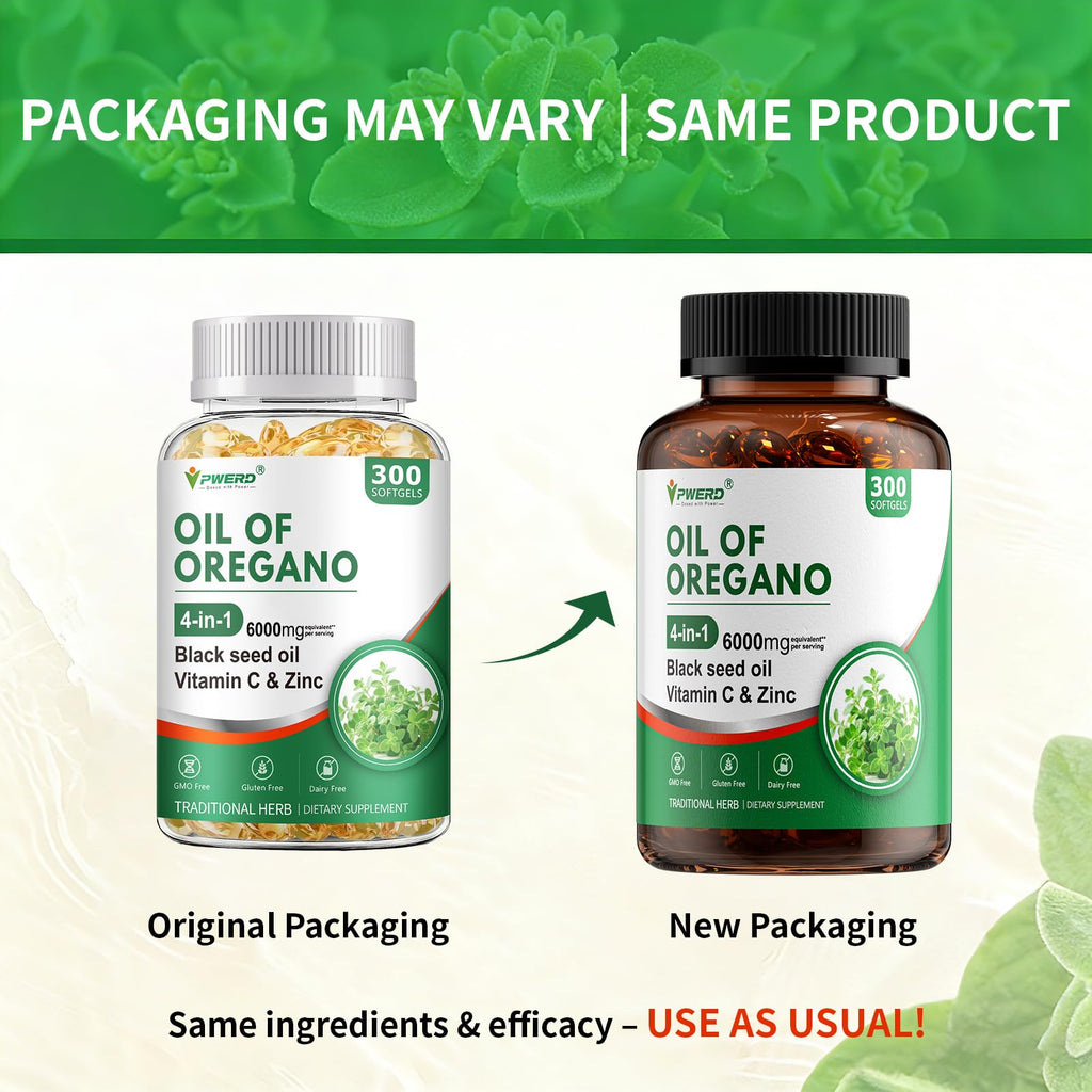 PWERD 300 Softgels Wild Oregano Oil Capsules Organic Pills of Oregano Softgels Capsules Organic with Black Seed Oil