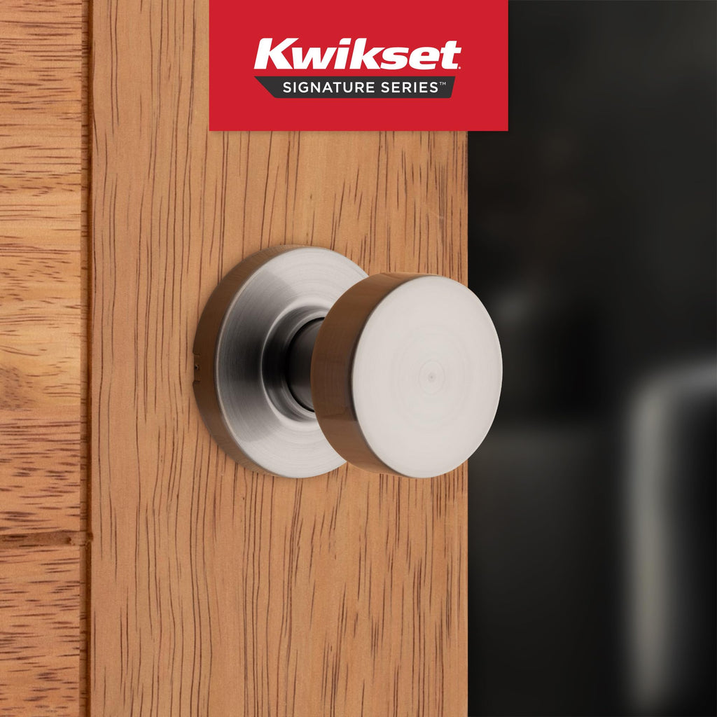 Kwikset Pismo Interior Passage Door Knob, Handle For Closet and Hallway Doors, Non-Locking Doorknob in Satin Nickel, with Microban Protection