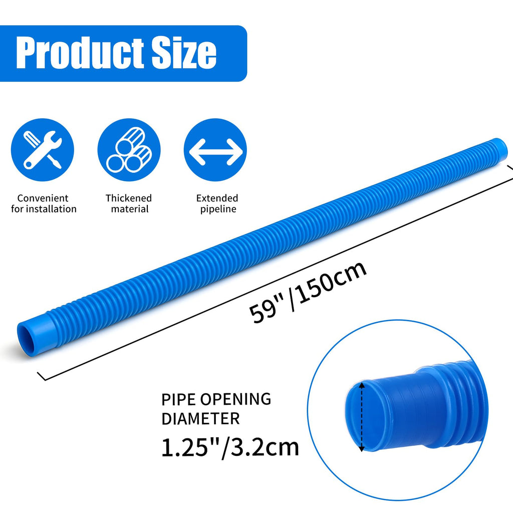Homyplaza Replacement Pool Hoses for Above Ground Pools, 2 Pack, 1-1/4" Diameter x 59" Length, Includes 4 Metal Clamps, Compatible with All 1.25" Pool Filter Pumps