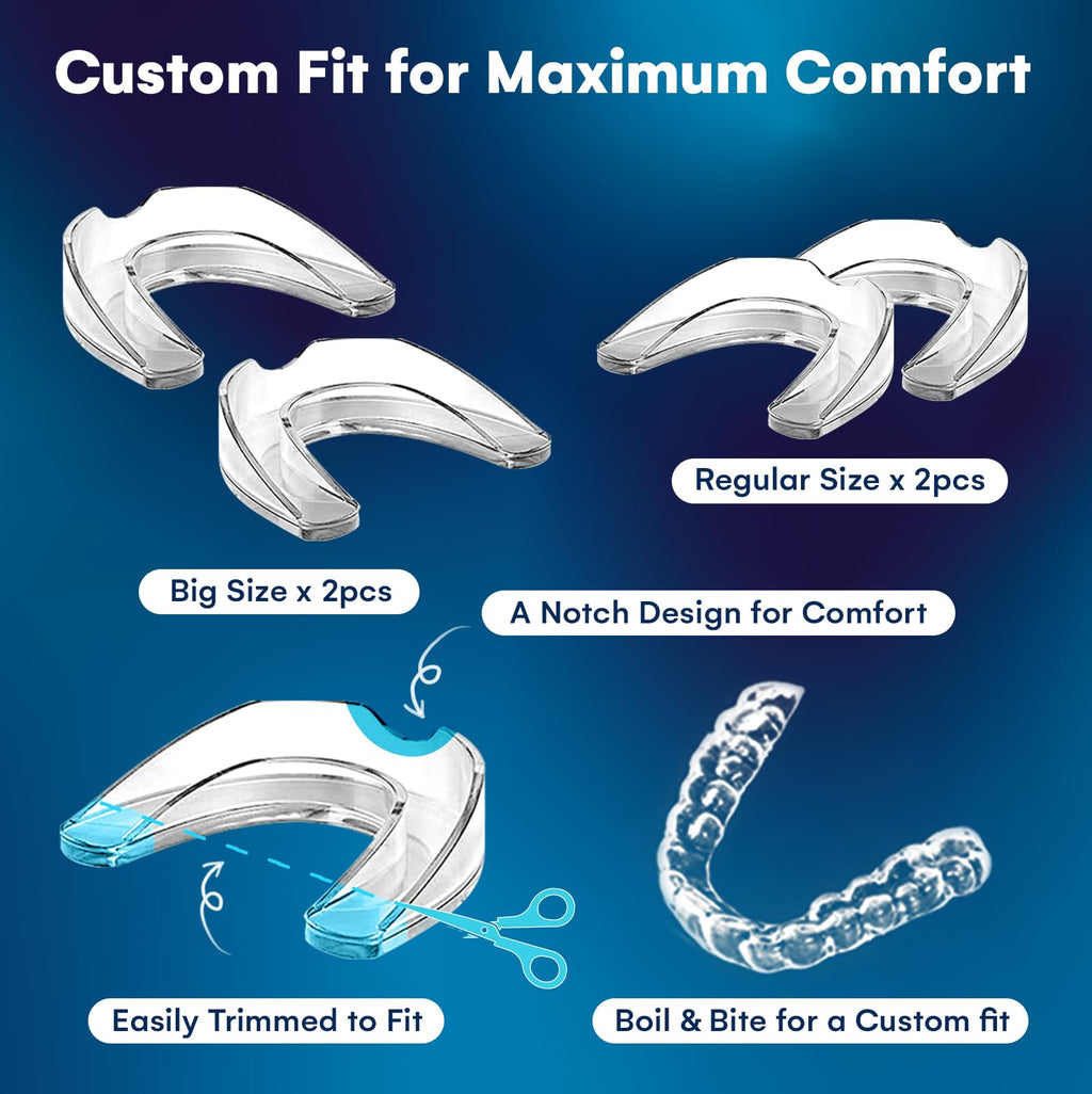 Mouth Guard for Grinding Teeth at Night: Moldable Sleeping Mouthguards for Grinding & Clenching - Custom Fit Nighttime Guards for Adults with 12 Cleaning Tablets