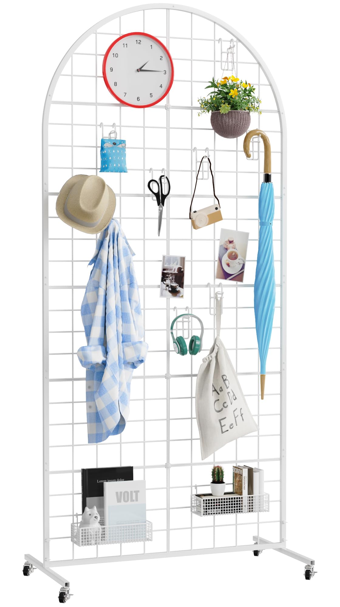 Asee'm Grid Wall Panels Display Stand 2.6' x 5.8' FT White Movable Wire Grid Wall Display Rack Heavy Floorstanding Detachable Girdwall Panel with T-Base for Craft Show Rack, Retail Displays 1PCS