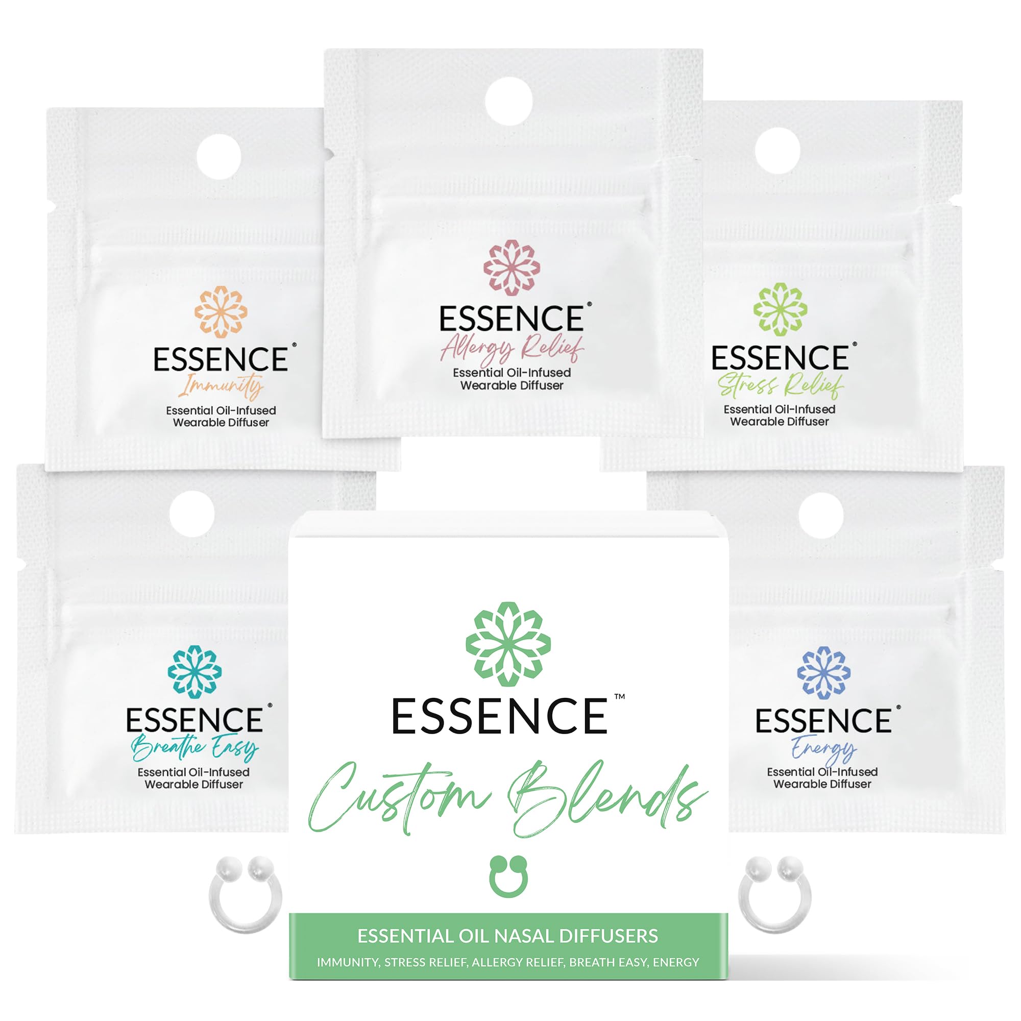 HONÉ Essence Nasal Diffuser Custom Blends Bundle – Essential Oil Silicone Nose Rings for Energy, Immunity, Stress & Allergy Relief – Wearable Aromatherapy for Daily Wellness & Relaxation