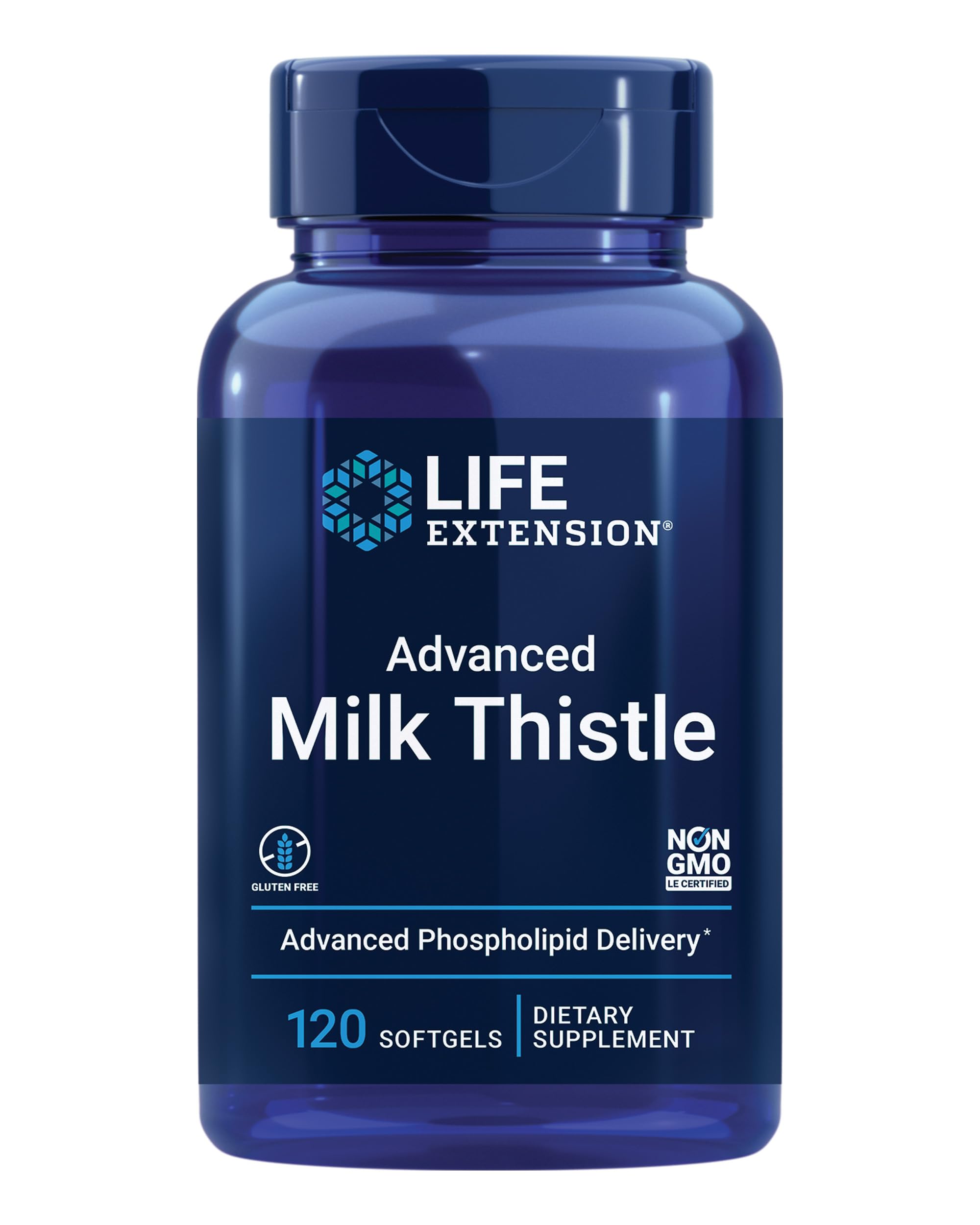 Life Extension Advanced Milk Thistle, Liver Health Supplement, Liver Detox, Cell Division, silymarin, silybin, bioavailable, Gluten Free, Non-GMO, 120 softgels