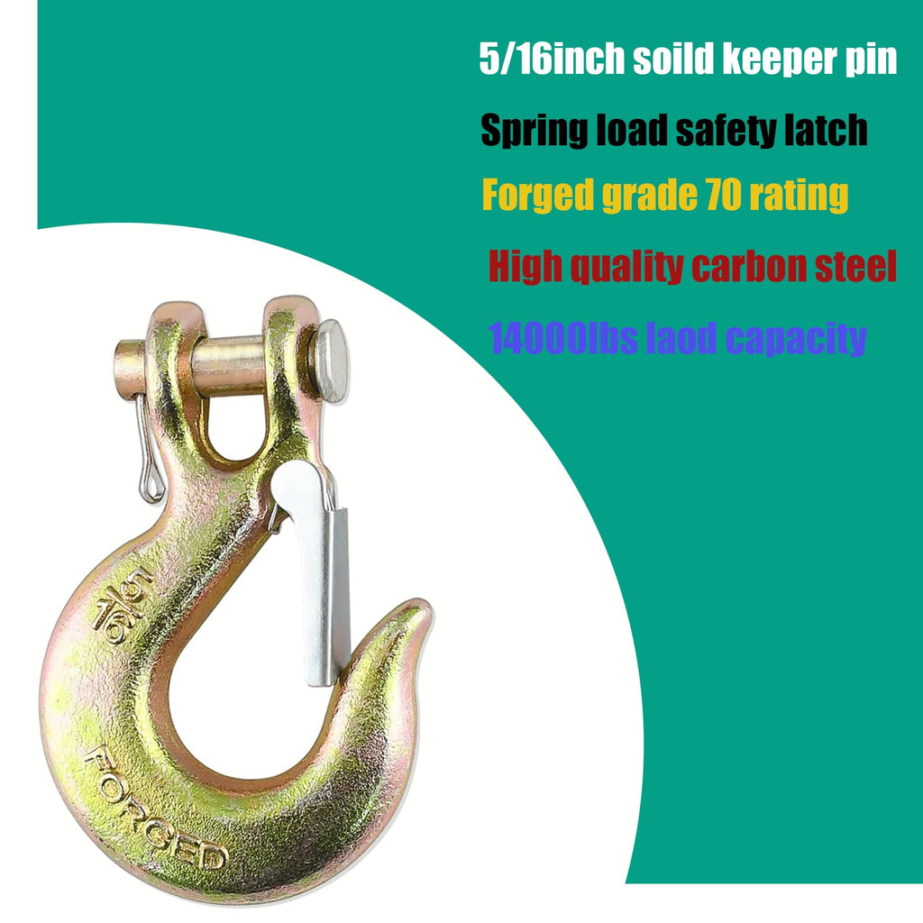 5/16" Clevis Slip Hook with Safety Latch, 4 Pack Heavy Duty Clevis Chain Hook for 5/16" Grade 70 Transport Chain, 14000LBS Capacity for Heavy Load