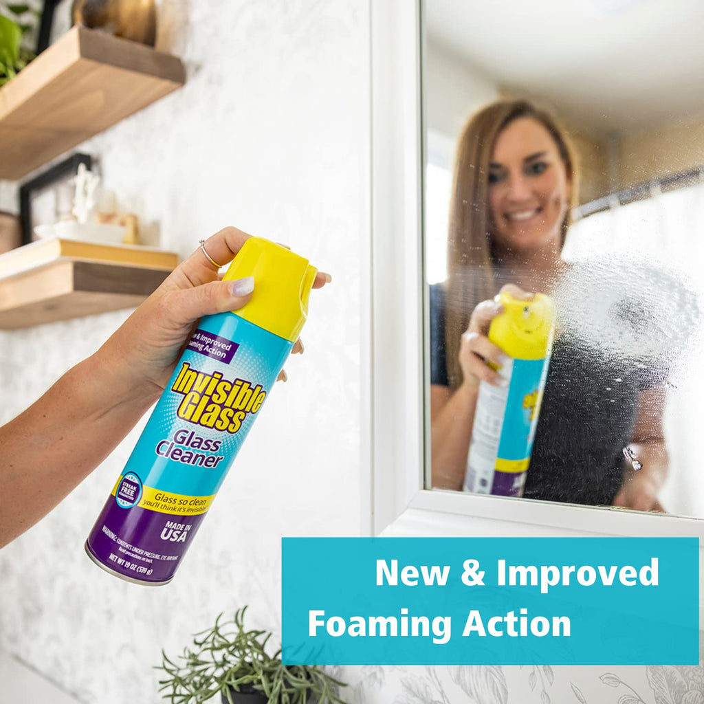 Invisible Glass 91160-4PK Premium Aerosol Glass and Window Foaming Cleaner Spray – Cleans Glass, Windows, Mirrors, Shower Doors, and More – Streak-Free, Ammonia-Free, Tint-Safe – 19 oz (Pack of 4)