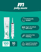 JollyMate 100 Pack 10ml Syringes for Liquid, 10cc Oral Syringes without Needle with Cap Individually Wrapped for Pet Feeding, Scientific Labs, Measuring Liquids, Oil & Glue Dispenser