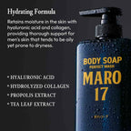 MARO17 Collagen Men’s Body Wash – Sulfate-Free Hydrating Shower Gel with Hyaluronic Acid for Deep Cleansing and Moisturizing Skin, Free from Silicone, Parabens, Alcohol, Mineral Oil – Bergamot Scent