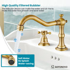 gotonovo Bathroom Faucet 3 Hole 8 Inch Widespread Bathroom Sink Faucet 2 Cross Handles Vintage Lavatory Vanity Mixer Tap with Pop Up Drain, H C Label, Antique Brass