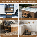 ROMIVO Hot Tub Step Stool, 2 Step Stool for Adults & Kids, 500 lbs Heavy Duty Metal Frame, Wood-Look Bed Steps for High Beds, Kitchen, Bathroom, RV, Covered Spa Area, Rustic Brown