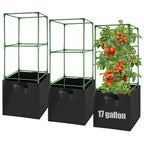 ANPHSIN Sturdy Square Tomato Cage with Movable 17 Gal Grow Bags, 3 Sets