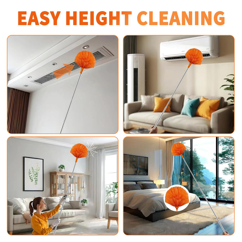 Cobweb Duster with Extension Pole,Cleaner Outdoor 110" Telescoping Extended Sspider Brush, Dusting Kit,Long Handle Reach for High Ceilings and Fans,Microfiber Webster Remover Tools Feather Dusters