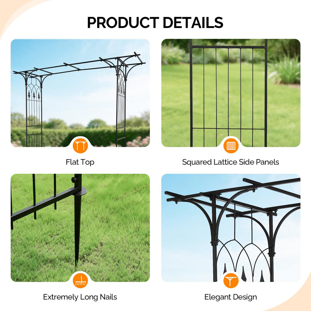 VINGLI Garden Arbor, Arch Archway for Wedding Ceremony Party, Steel Garden Trellis for Plant Climbing, Christmas Decorations Pergola for Backyard, Lawn (Black)