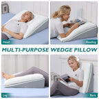 TANYOO Bed Wedge Pillow for Sleep Apnea 7.5Inch Gerd Pillow Patent Dual Layer Triangle Pillow Adjustable Shredded Memory Foam Topper Soft Support Ideal for Acid Reflux, After Surgery, Snoring