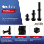 5/16-18 x 4" Hex Head Screw Bolt, Nuts, Flat & Lock Washers, 20Pcs 18-8 (304) Stainless Steel, Fully Threaded, Black Oxide by SG TZH