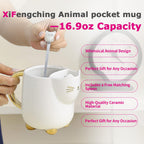 Christmas mugs Ceramic Cat Mug with Tea bag– 17oz Unique Coffee Cup with kitty Expression Design, Fun Gift for Women, Girls, Kids, Cat Lovers (white)