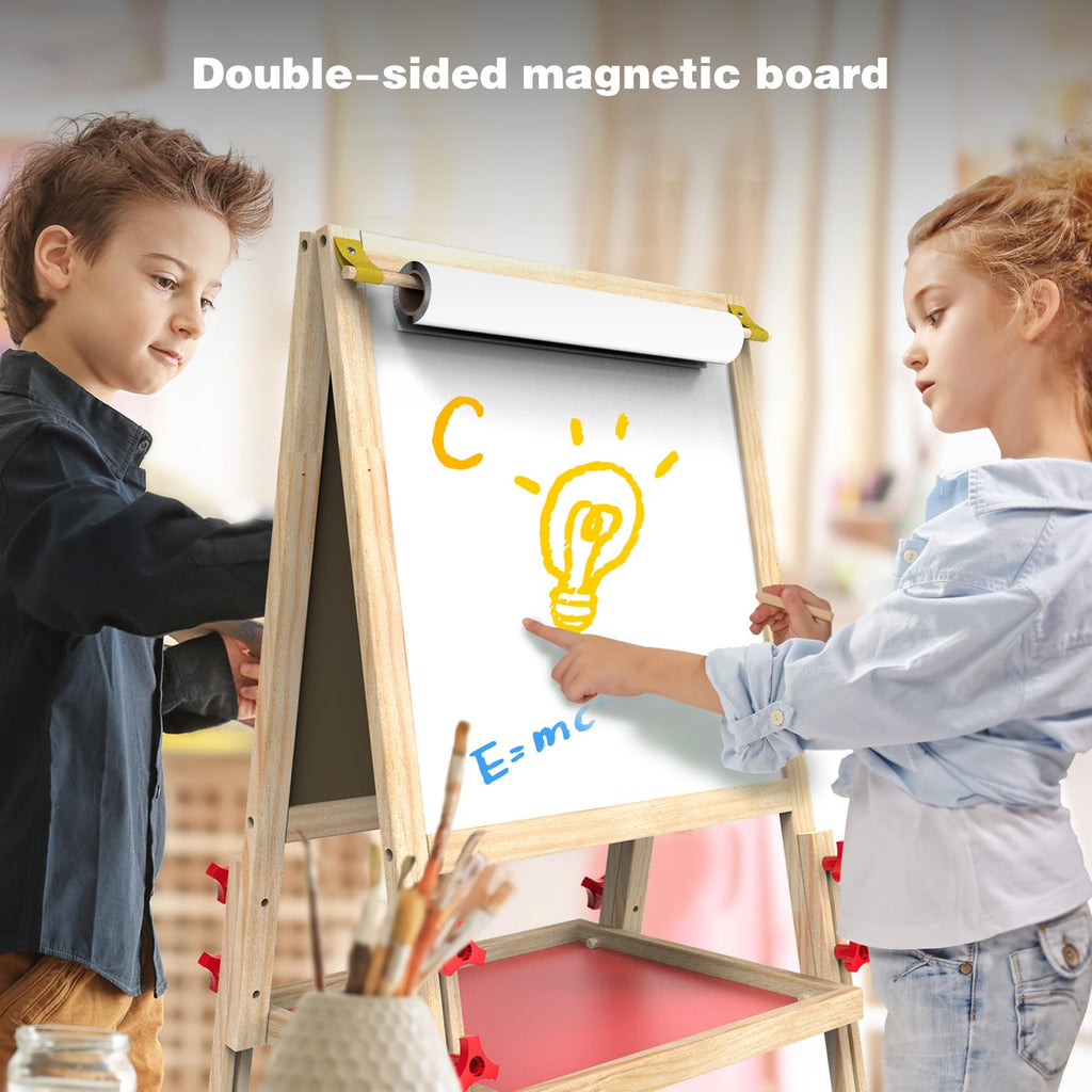 JOYOOSS Art Easel for Kids Ages 4-8 Easels for Toddlers,Toddler Art Kids Easel Adjustable Wooden Magnetic Whiteboard Chalkboard for Kid Dry Erase Board Easel for Toddlers 3-4 Years Dual-Sided Drawing