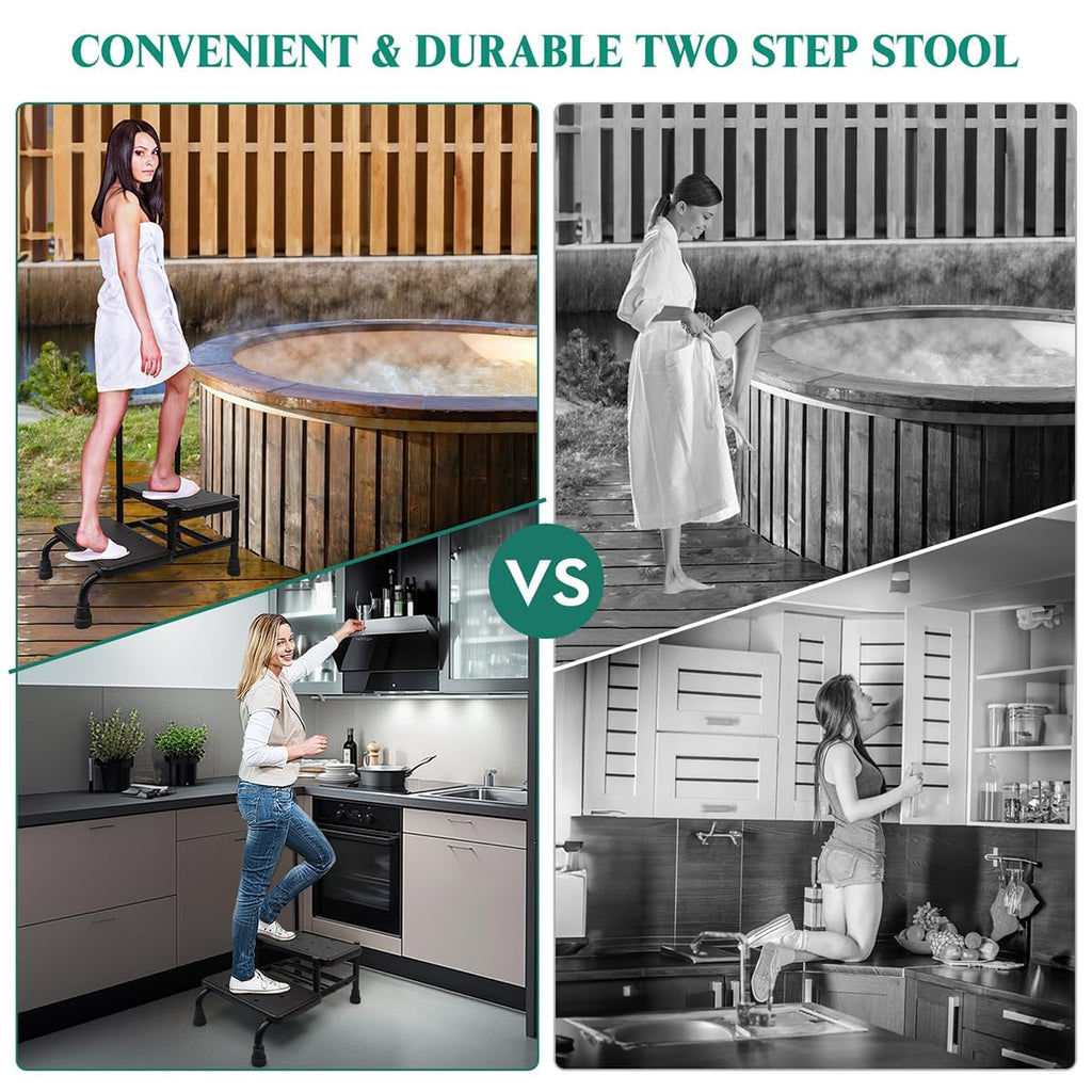 Gyykzz 2 Step Stool with Handle and Non-Slid Platform, Medical Step Stool with Adjustable Handrail for Adults, Seniors and Handicap, Heavy Duty Multifunctional Stepping Ladder Holds up to 400LBS