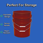 MKS Plastics 5-Gallon Bucket with Airtight Lid – Made in USA, Food Grade BPA Free Plastic, Heavy Duty Multi-Use, Metal Handle with Grip, Stackable Storage – Burgundy, 6 Pack