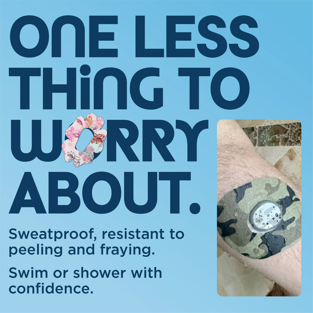 ExpressionMed Dexcom G7 Over Patches - Made in USA, 5 Pack, 15+ Day Hold, Waterproof & Breathable, Hypoallergenic, Flexible & Non-Fraying, Easy-Apply Backing, Flower Shape, Compatible with Stelo