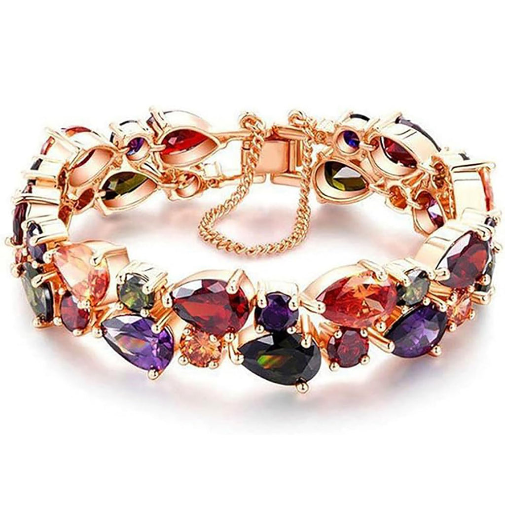 Hermosa 14K Rose Gold Plated Bracelets, Multicolor Cubic Zirconia Classic Tennis Bracelet | Rose Gold Bracelets for Women | Size 7-8 Inch (8 Inch)