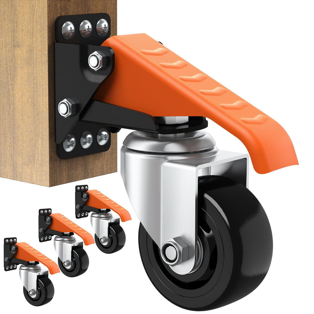Ronlap Workbench Casters Wheels Kit 920 Lbs Capacity Retractable Casters Set of 4 Heavy Duty Side Mount 3" Lifting Caster Work Table Tool Bench Stepdown Castors Wheels 4 Pack