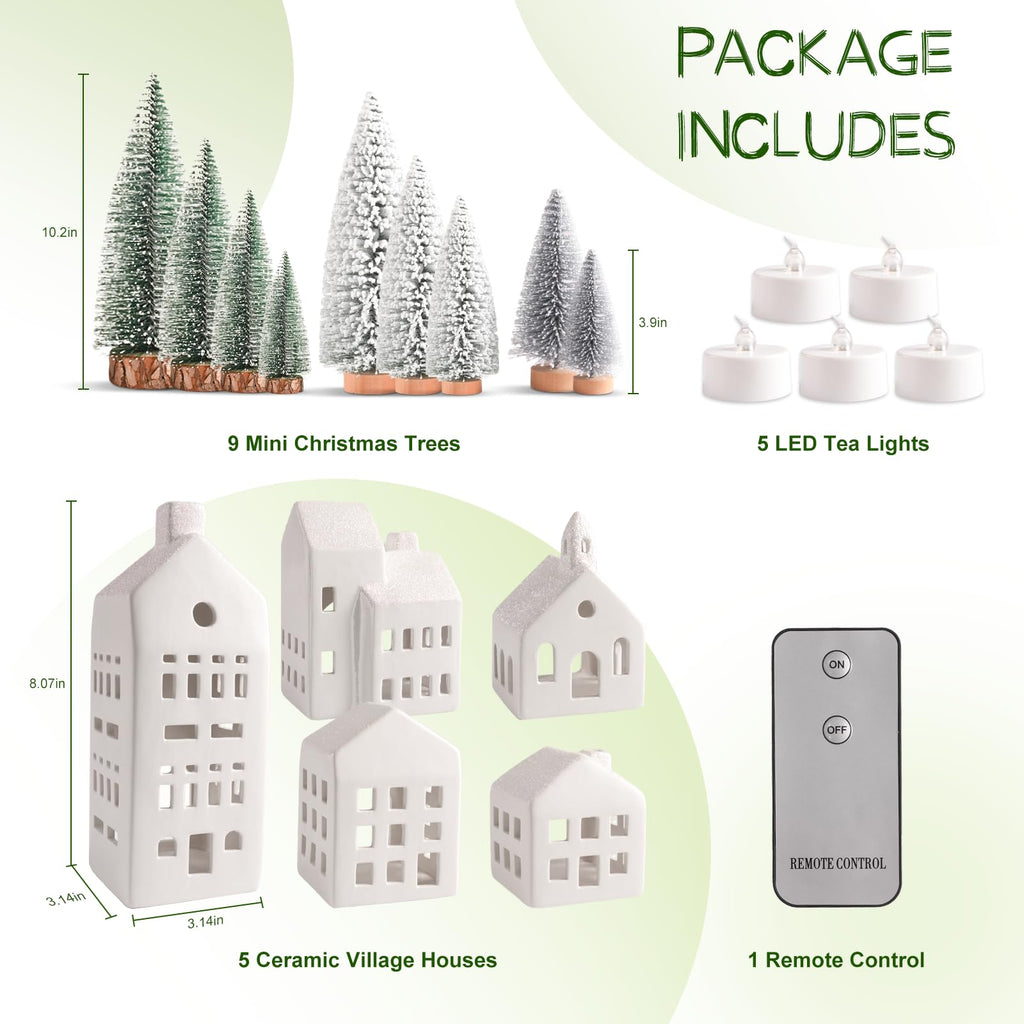 Christmas Decorations Indoor, 5 Lighted Ceramic Christmas Village Houses