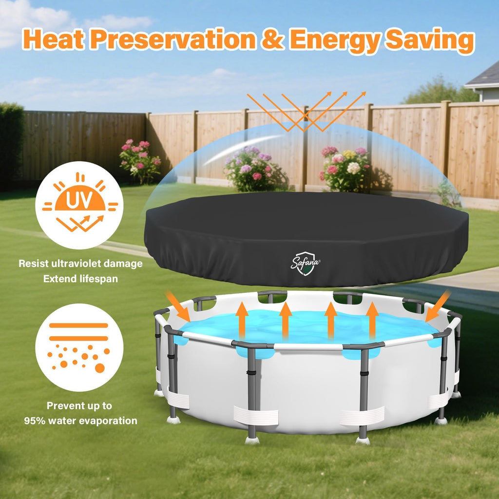 SAFANA 15FT Round Pool Covers for Above Ground Pools, Upgrade 420D Durable 15 foot Swimming Pool Cover Protective Leaf Cover with Reflective Strip Superior Windproof Tear Resistant UV Resistance Black